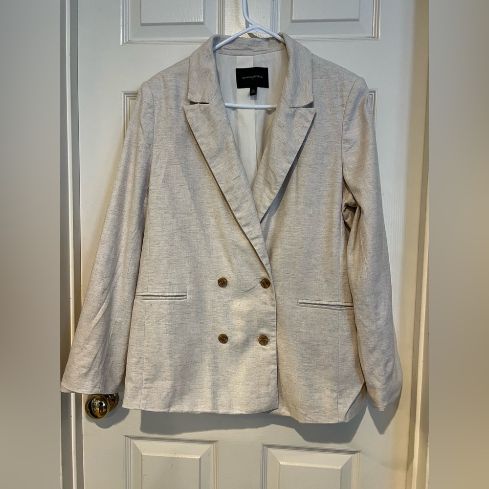 Banana Republic Light Tan Double-Breasted Blazer (Linen Blend)